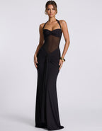 Solvane Maxi Dress by Lauven — stretch mesh sleeveless halter neck slim fit maxi dress