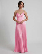 Veloura Maxi Dress by Lauven — satin spaghetti strap V-neck A-line maxi dress