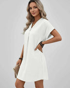 Lunelle Mini Dress by Lauven — textured short sleeve V-neck relaxed mini dress
