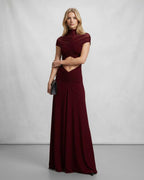 Veloura Maxi Dress by Lauven — polyester short sleeve stand collar flared hem maxi dress