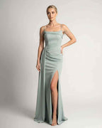 Celestia Maxi Dress by Lauven — polyester spaghetti strap mermaid maxi dress with beading and split