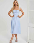 Serelune Midi Dress by Lauven — lightweight sleeveless square neck A-line midi dress