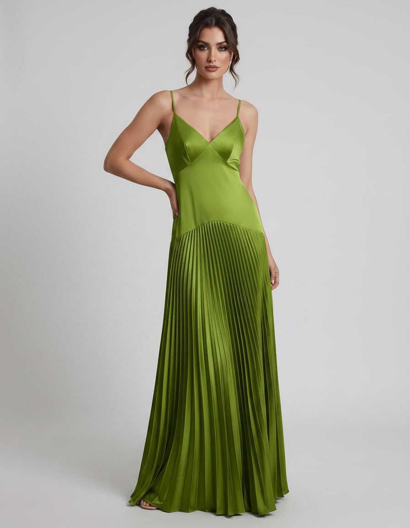 Veloura Maxi Dress by Lauven — satin spaghetti strap V-neck A-line maxi dress