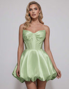 Veloura Mini Dress by Lauven — satin strapless sweetheart A-line mini dress