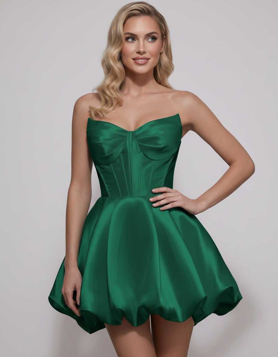 Veloura Mini Dress by Lauven — satin strapless sweetheart A-line mini dress