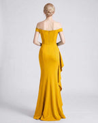Veloura Maxi Dress by Lauven — polyester spandex off-the-shoulder mermaid maxi dress with slit