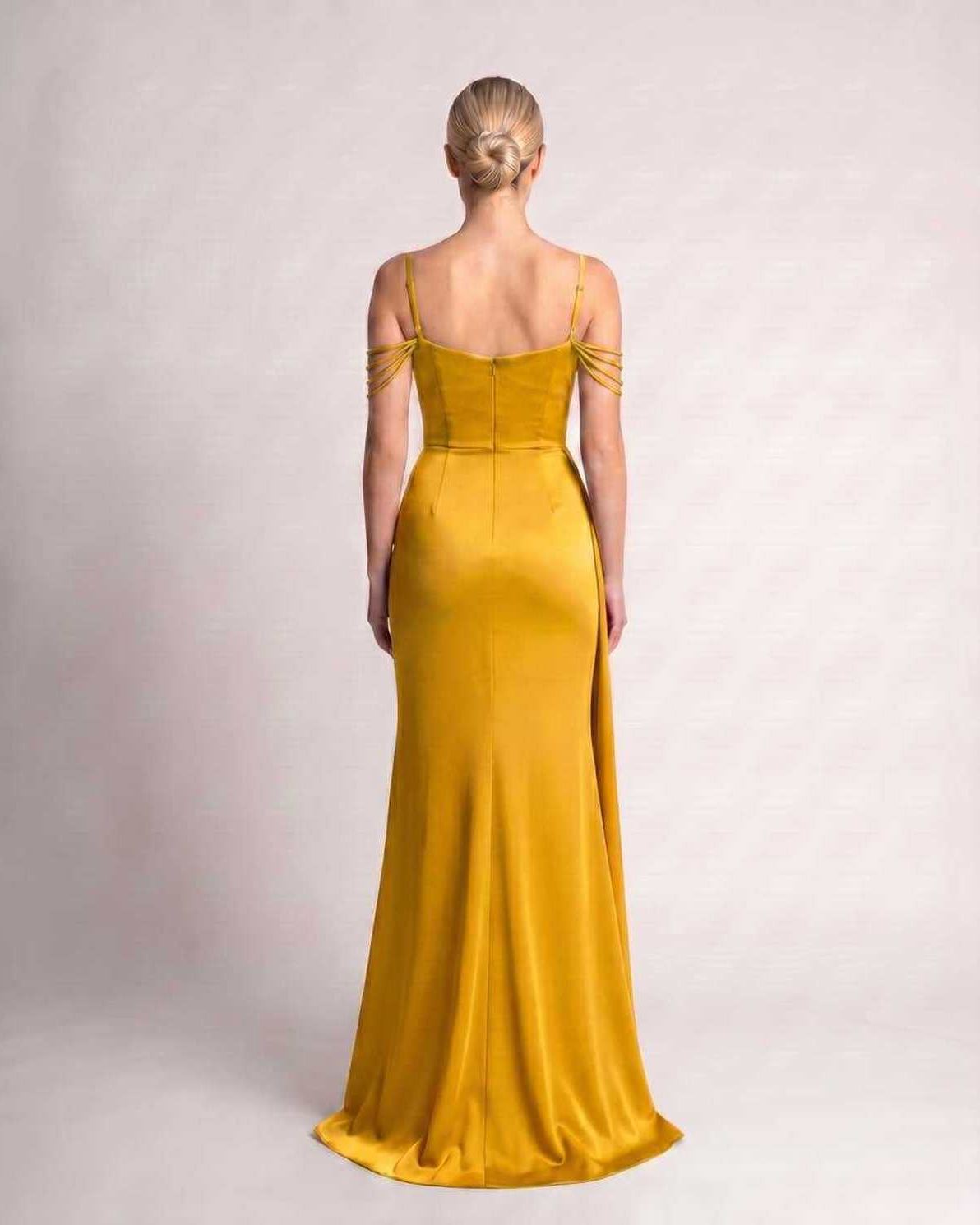 Celestia Maxi Dress by Lauven — polyester spaghetti strap mermaid maxi dress with beading and split