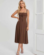 Serelune Midi Dress by Lauven — lightweight sleeveless square neck A-line midi dress
