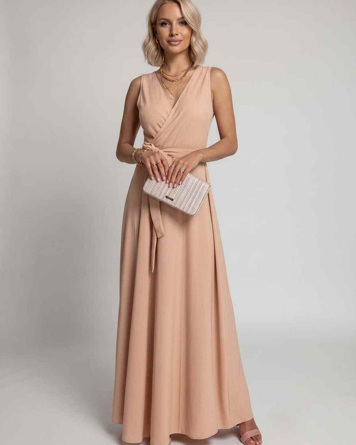 Veloura Maxi Dress by Lauven — satin sleeveless V-neck A-line maxi dress