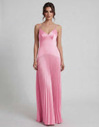 Veloura Maxi Dress by Lauven — satin spaghetti strap V-neck A-line maxi dress
