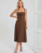Serelune Midi Dress by Lauven — lightweight sleeveless square neck A-line midi dress
