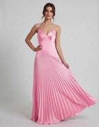 Veloura Maxi Dress by Lauven — satin spaghetti strap V-neck A-line maxi dress