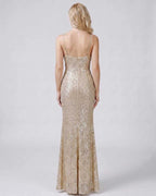 Celeste Maxi Dress by Lauven — sequin sleeveless V-neck mermaid maxi dress with spaghetti straps and front slit