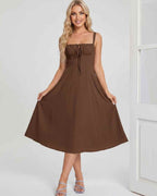 Serelune Midi Dress by Lauven — lightweight sleeveless square neck A-line midi dress
