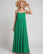 Solenne Maxi Dress by Lauven — rayon blend sleeveless scoop neck tiered A-line maxi dress