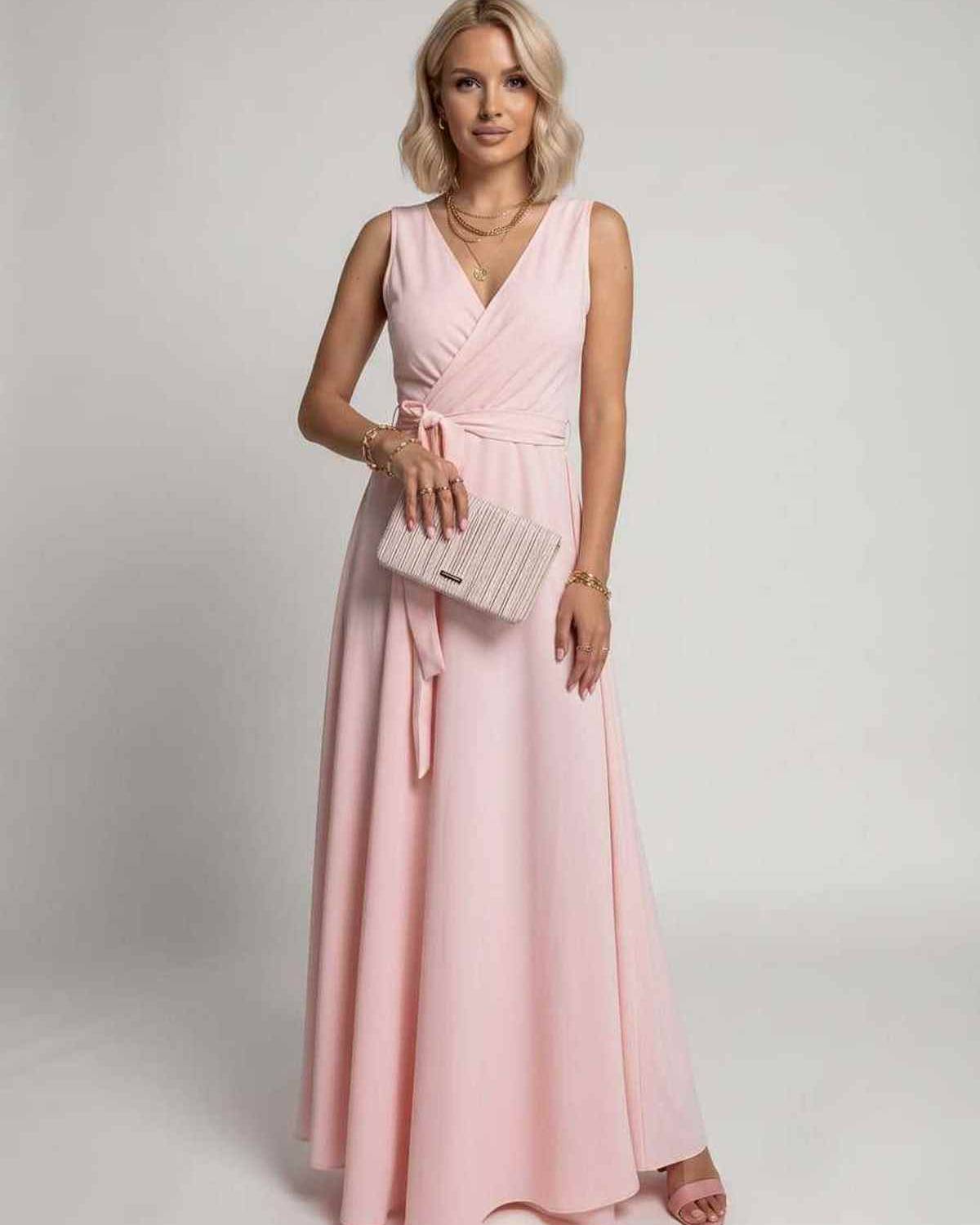 Veloura Maxi Dress by Lauven — satin sleeveless V-neck A-line maxi dress