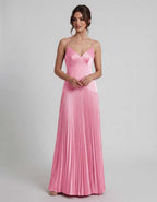 Veloura Maxi Dress by Lauven — satin spaghetti strap V-neck A-line maxi dress