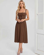 Serelune Midi Dress by Lauven — lightweight sleeveless square neck A-line midi dress