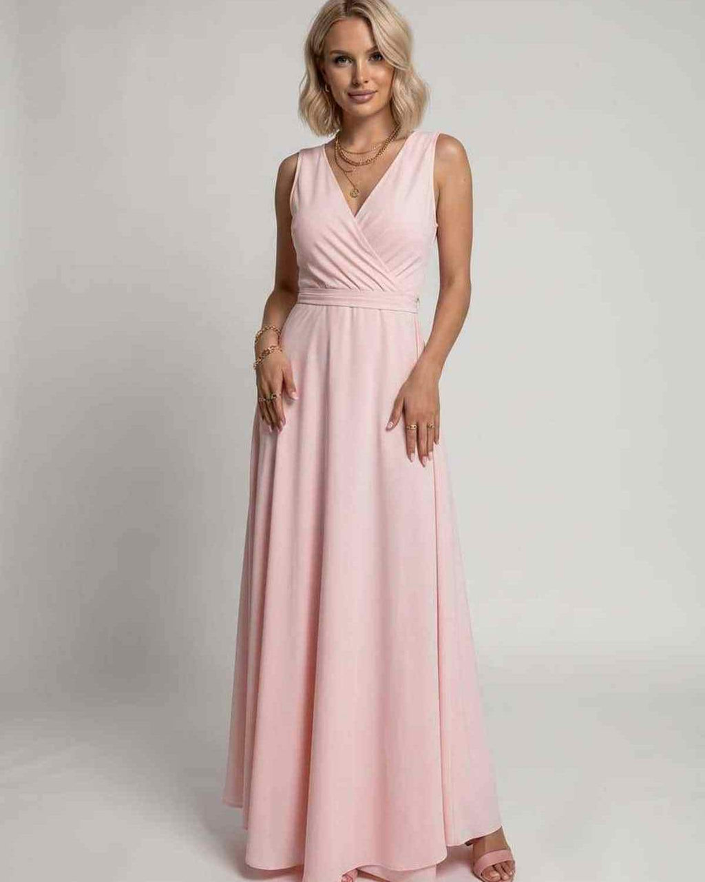 Veloura Maxi Dress by Lauven — satin sleeveless V-neck A-line maxi dress