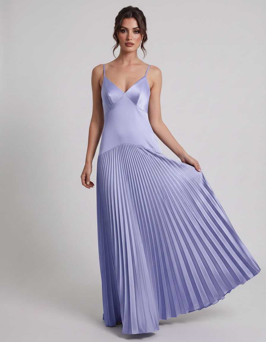 Veloura Maxi Dress by Lauven — satin spaghetti strap V-neck A-line maxi dress