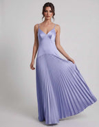 Veloura Maxi Dress by Lauven — satin spaghetti strap V-neck A-line maxi dress