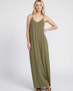 Solenne Maxi Dress by Lauven — soft stretch sleeveless V-neck relaxed A-line maxi dress