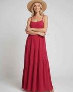 Solenne Maxi Dress by Lauven — rayon blend sleeveless scoop neck tiered A-line maxi dress