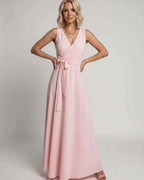 Veloura Maxi Dress by Lauven — satin sleeveless V-neck A-line maxi dress