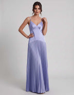 Veloura Maxi Dress by Lauven — satin spaghetti strap V-neck A-line maxi dress