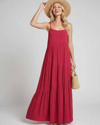Solenne Maxi Dress by Lauven — rayon blend sleeveless scoop neck tiered A-line maxi dress