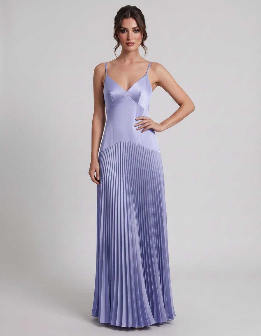 Veloura Maxi Dress by Lauven — satin spaghetti strap V-neck A-line maxi dress