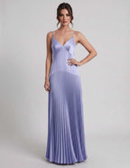 Veloura Maxi Dress by Lauven — satin spaghetti strap V-neck A-line maxi dress