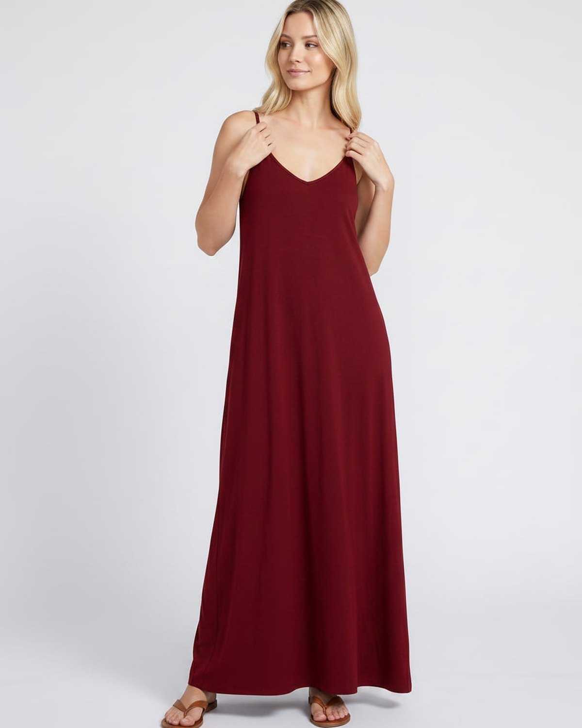 Solenne Maxi Dress by Lauven — soft stretch sleeveless V-neck relaxed A-line maxi dress