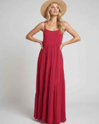 Solenne Maxi Dress by Lauven — rayon blend sleeveless scoop neck tiered A-line maxi dress