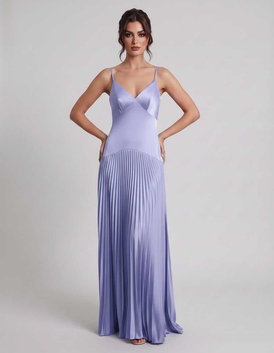 Veloura Maxi Dress by Lauven — satin spaghetti strap V-neck A-line maxi dress