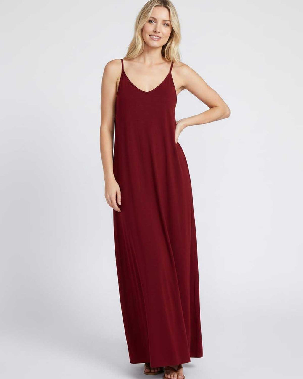 Solenne Maxi Dress by Lauven — soft stretch sleeveless V-neck relaxed A-line maxi dress