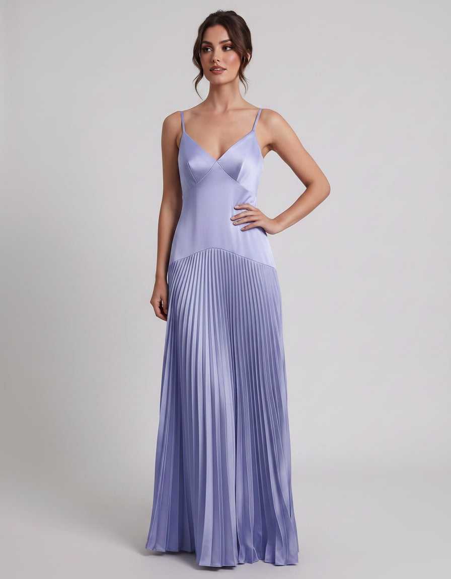 Veloura Maxi Dress by Lauven — satin spaghetti strap V-neck A-line maxi dress