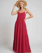 Solenne Maxi Dress by Lauven — rayon blend sleeveless scoop neck tiered A-line maxi dress