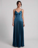Veloura Maxi Dress by Lauven — satin spaghetti strap V-neck A-line maxi dress