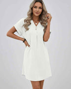 Lunelle Mini Dress by Lauven — textured short sleeve V-neck relaxed mini dress