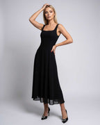 Lunara Midi Dress by Lauven — lightweight chiffon sleeveless square neck A-line midi dress