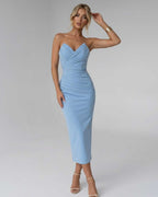Serelle Midi Dress by Lauven — smooth stretch strapless sweetheart neck fitted midi dress
