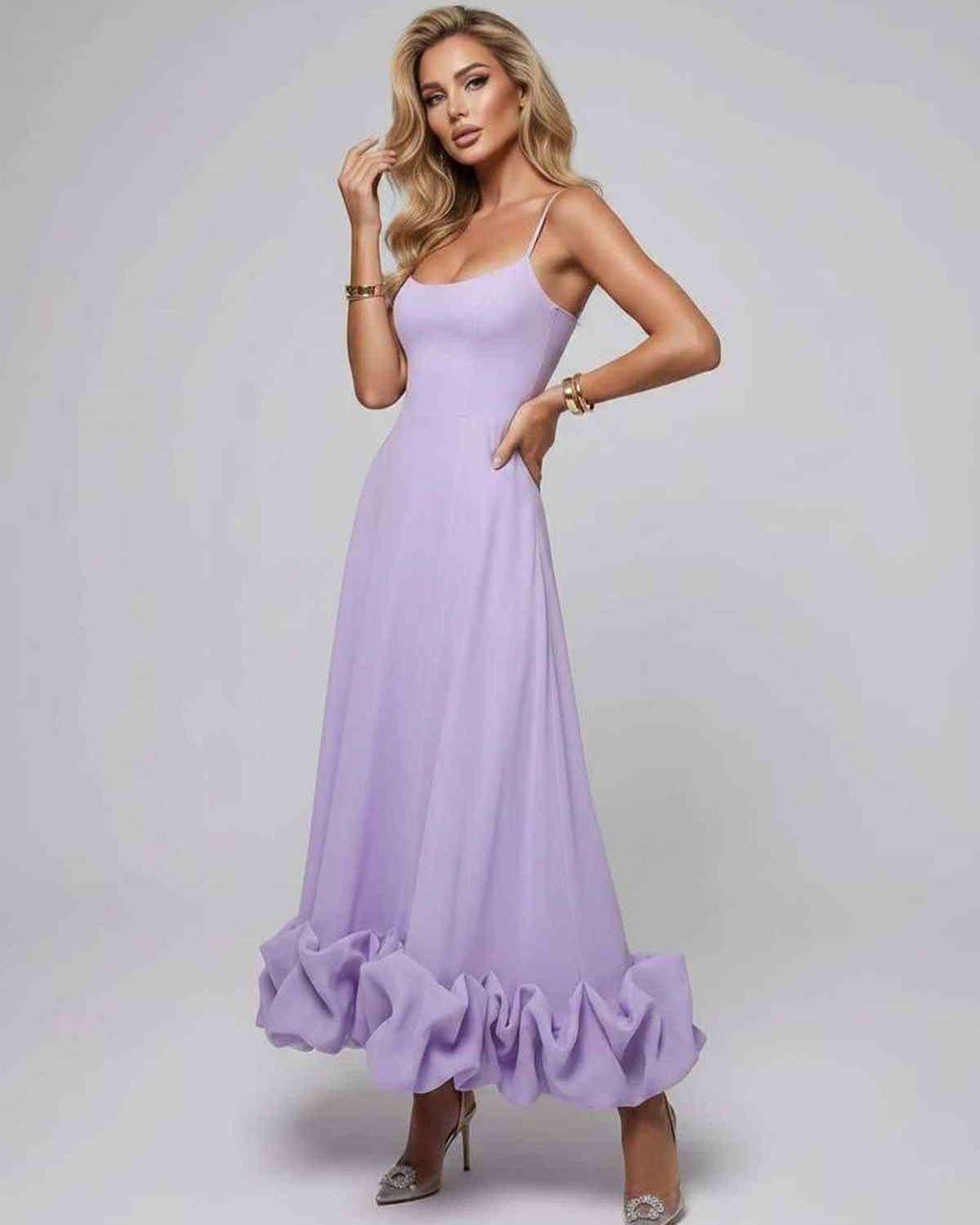 Aurelia Maxi Dress by Lauven — lightweight sleeveless scoop neck fit and flare maxi dress