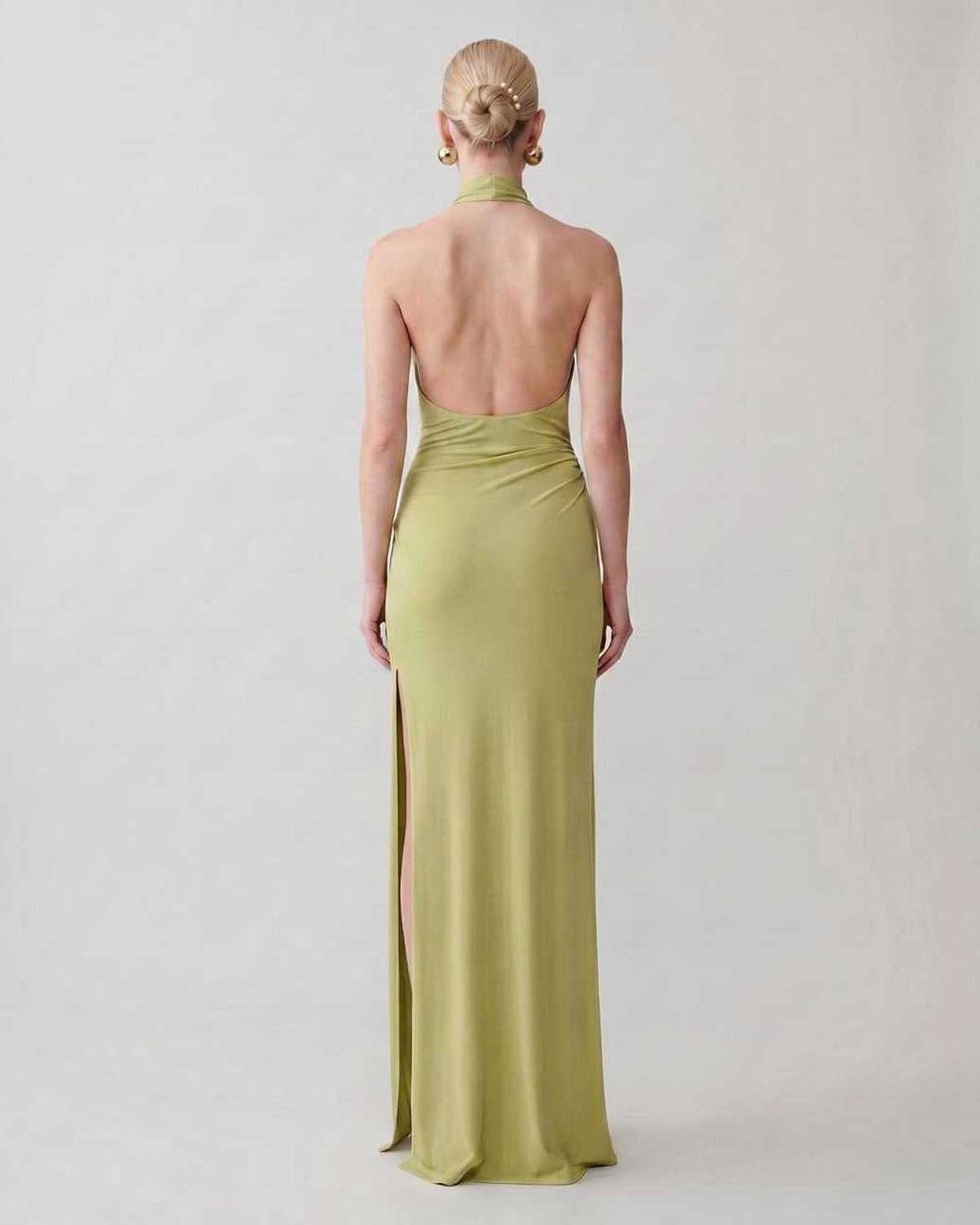 Serelle Maxi Dress by Lauven — polyester sleeveless halter neck fitted column maxi dress