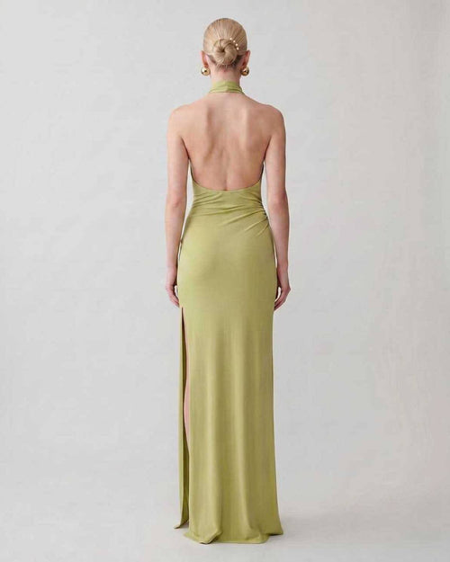 Serelle Maxi Dress by Lauven — polyester sleeveless halter neck fitted column maxi dress