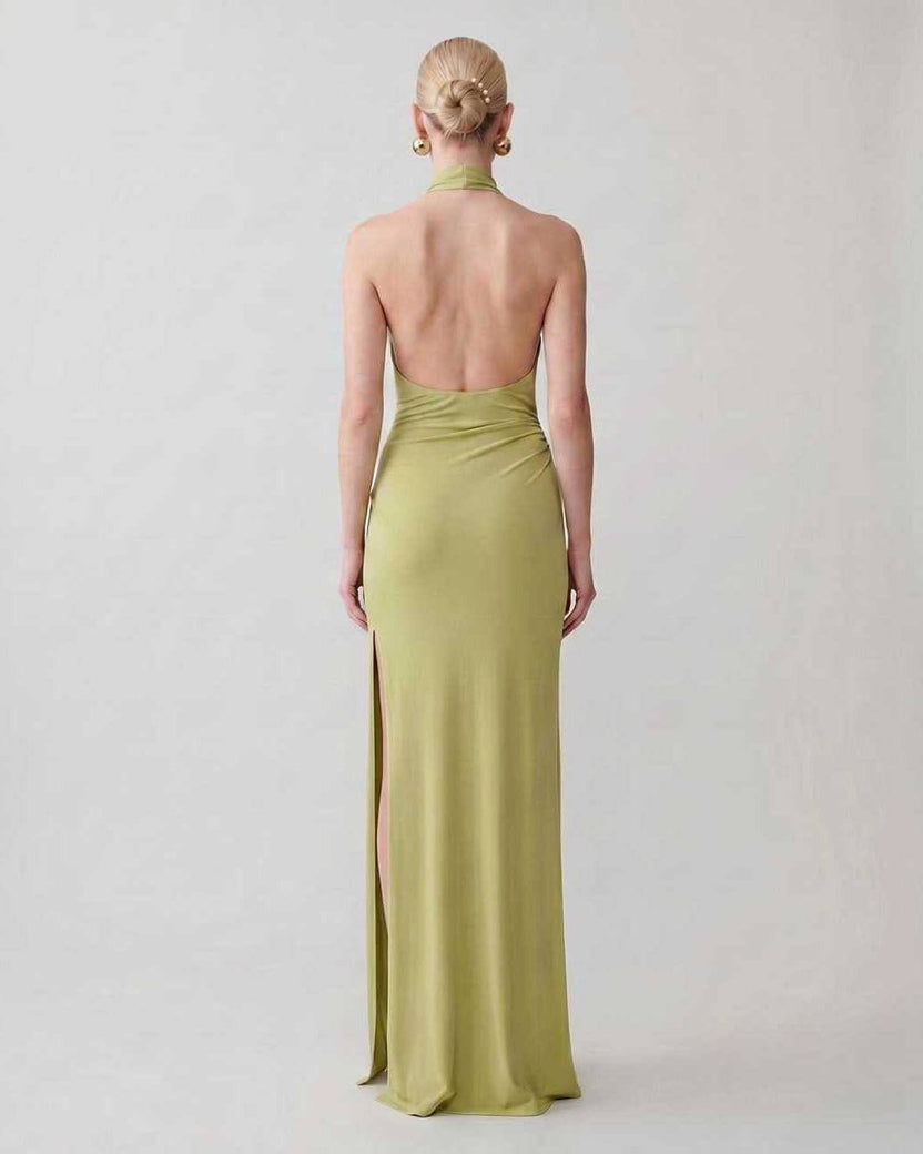 Serelle Maxi Dress by Lauven — polyester sleeveless halter neck fitted column maxi dress