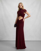 Veloura Maxi Dress by Lauven — polyester short sleeve stand collar flared hem maxi dress