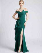 Veloura Maxi Dress by Lauven — polyester spandex off-the-shoulder mermaid maxi dress with slit