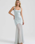 Lunelle Maxi Dress by Lauven — polyester square neck sleeveless slip maxi dress with satin chiffon detail