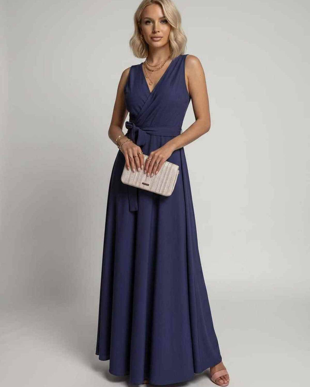 Veloura Maxi Dress by Lauven — satin sleeveless V-neck A-line maxi dress
